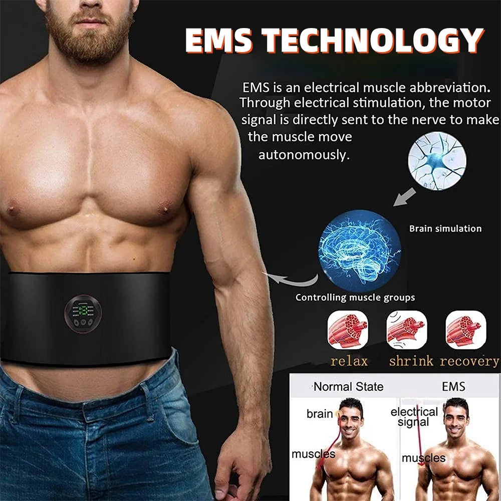 EMS Body Sculpting Training Belt USB Charging Smart Abdominal Fitness Belt with 6 Modes 15 Levels+Extension Strip Workout Equipment for Women Exercise Training