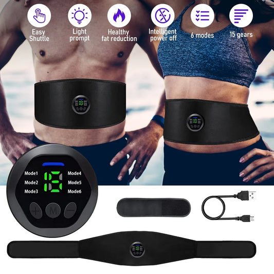 EMS Body Sculpting Training Belt USB Charging Smart Abdominal Fitness Belt with 6 Modes 15 Levels+Extension Strip Workout Equipment for Women Exercise Training